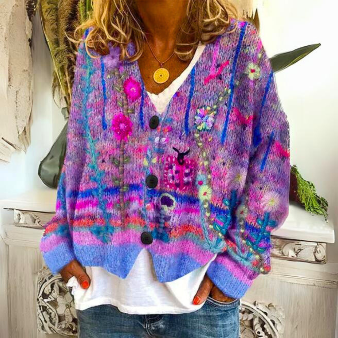 Bohemian floral embroidered multicolor cardigan Cozy for Women | Elisa Bloom