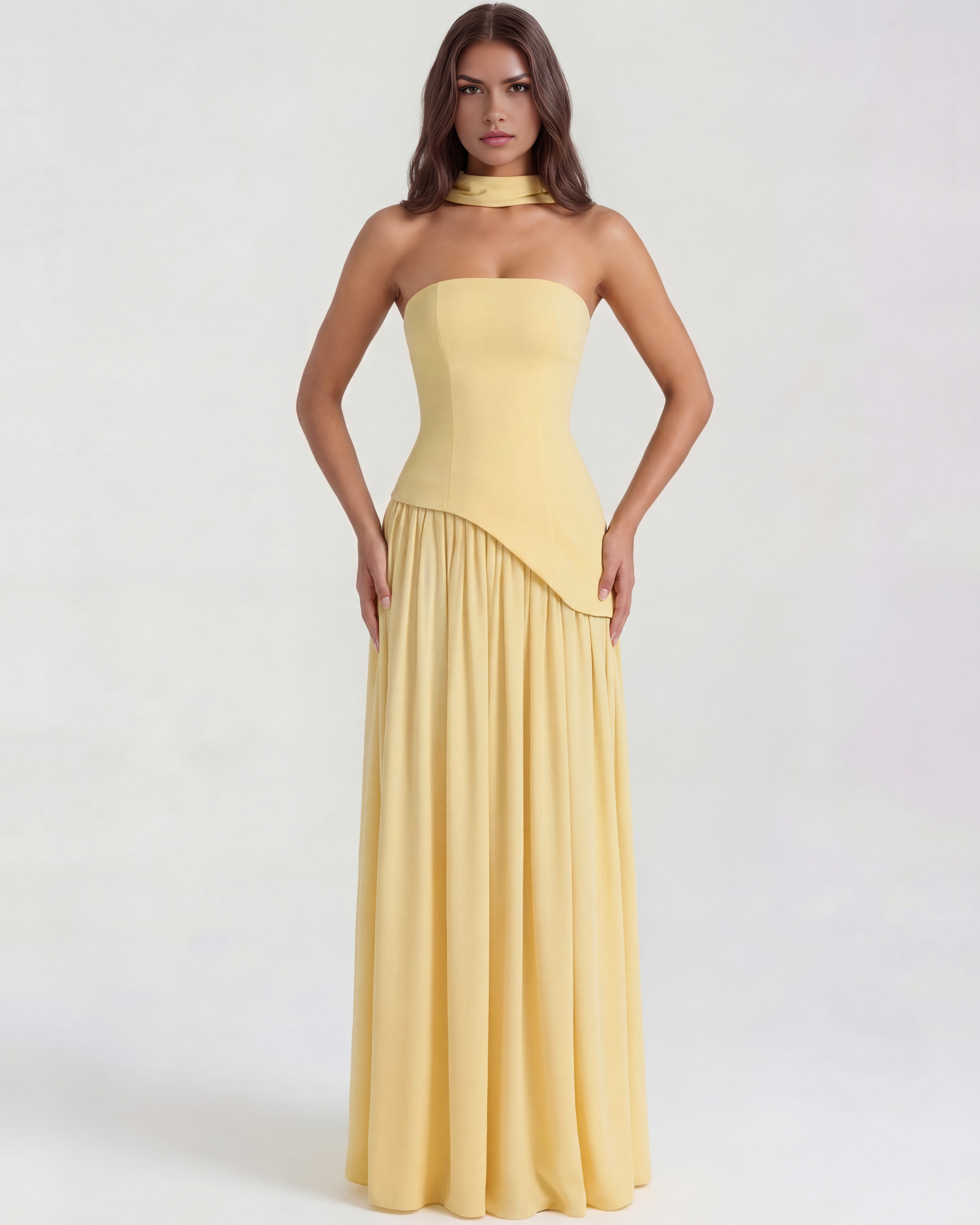 Structured bodice crepe maxi dress for women | Serena