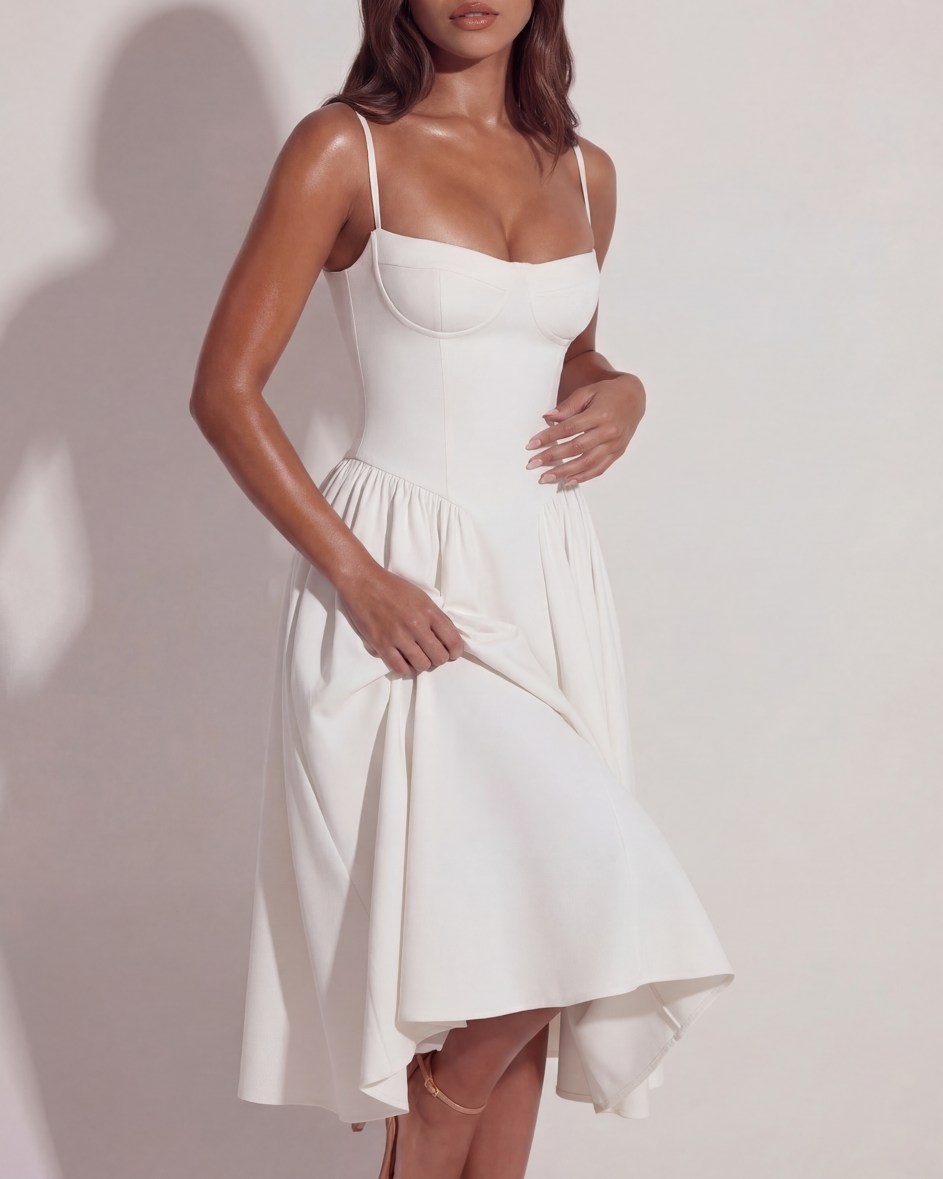 Sweetheart neckline boned midi dress for women | Francesca