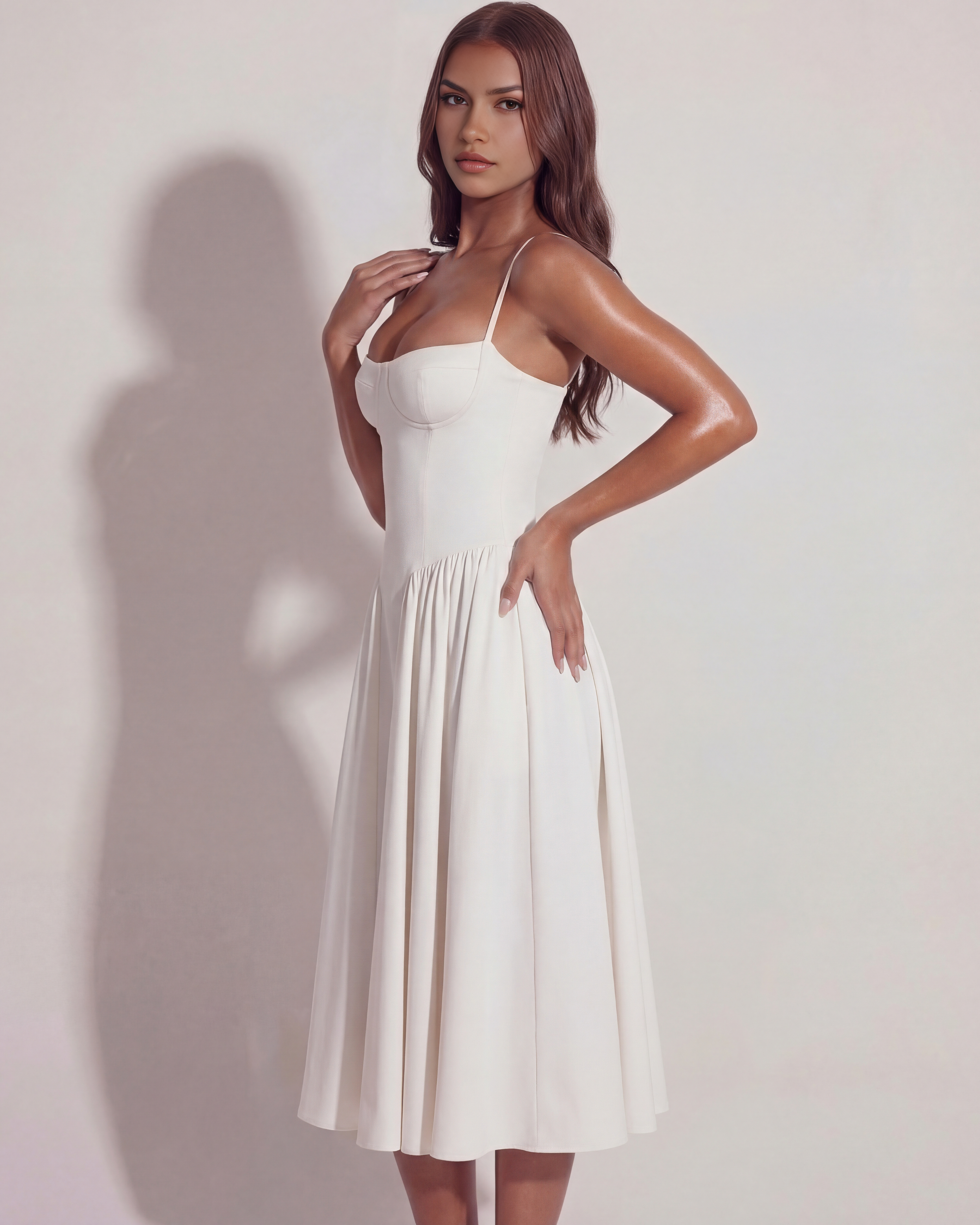 Sweetheart neckline boned midi dress for women | Francesca