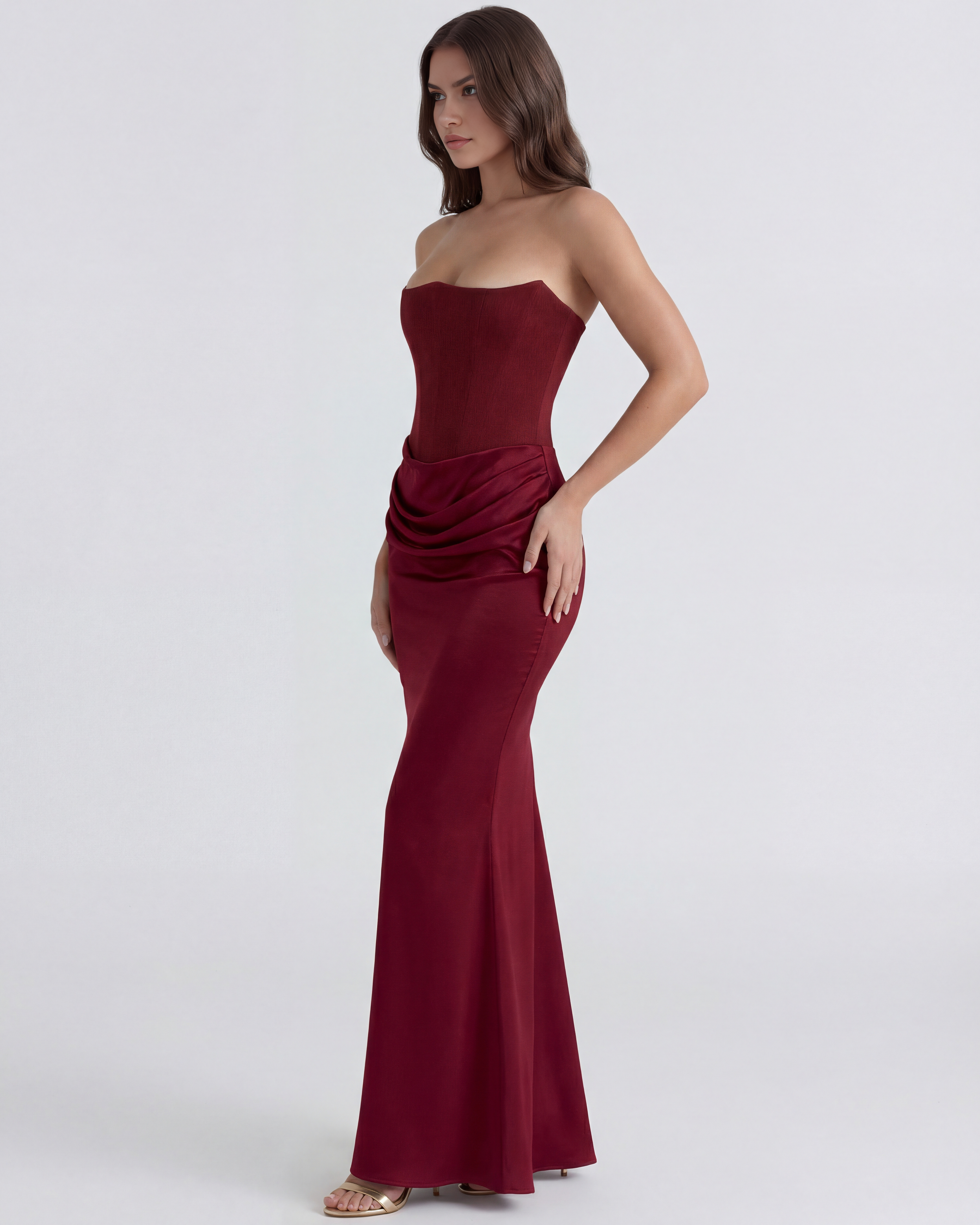 Sculpted corset strapless maxi dress for women | Rosalind