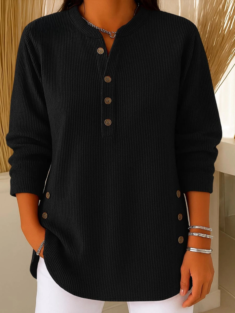 Classic button henley tunic everyday top for women | Eden -6