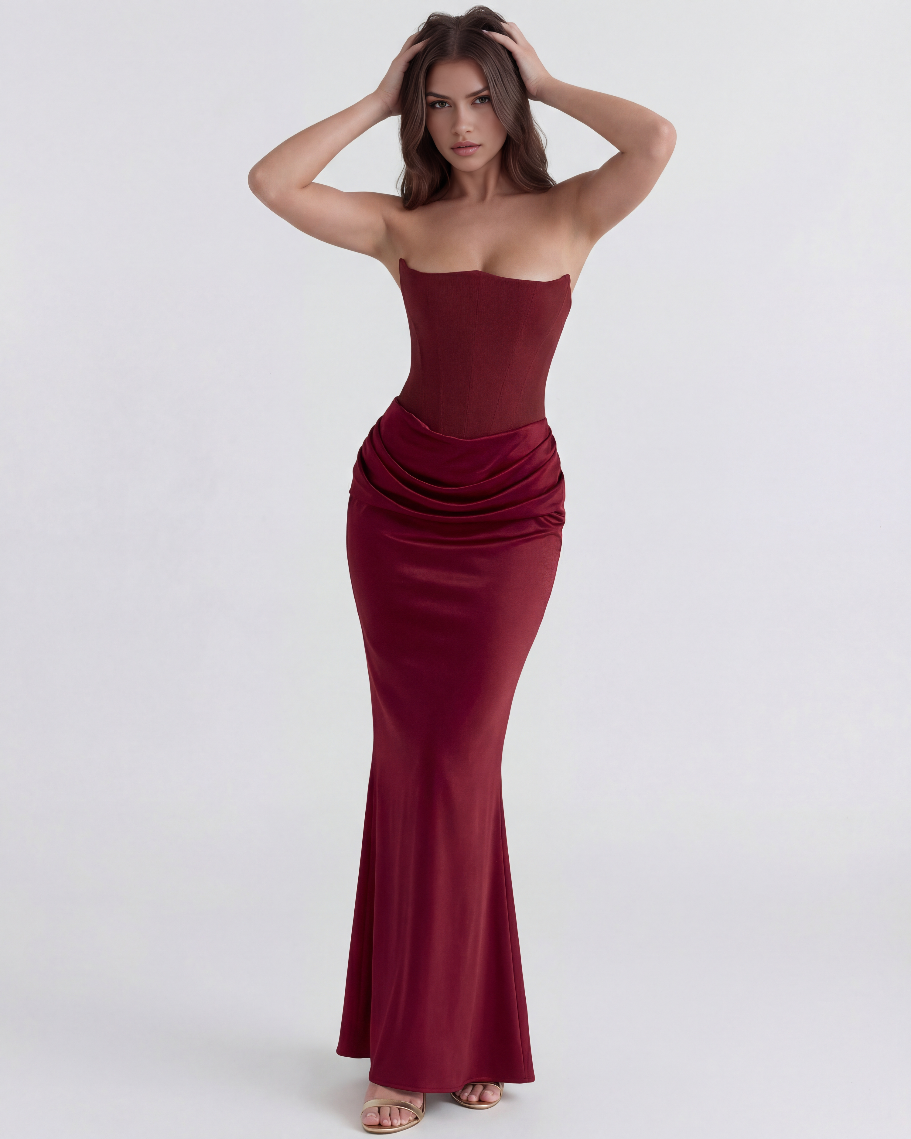 Sculpted corset strapless maxi dress for women | Rosalind