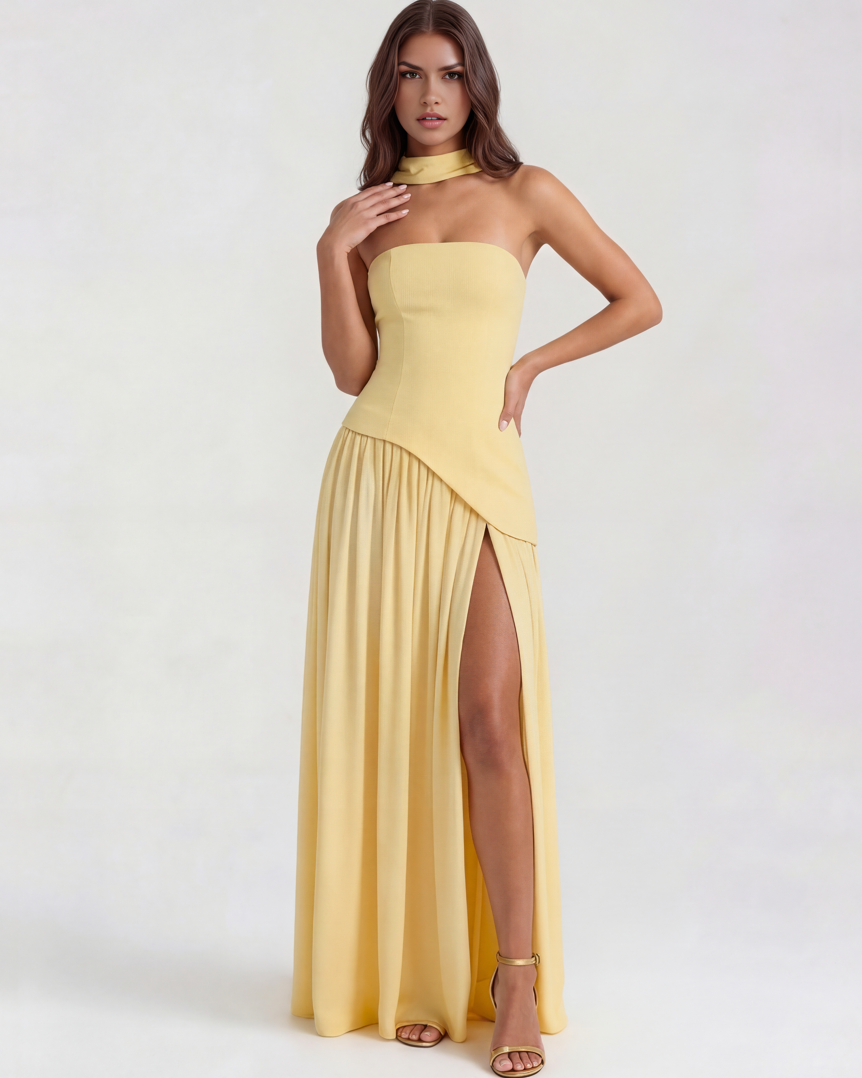 Structured bodice crepe maxi dress for women | Serena