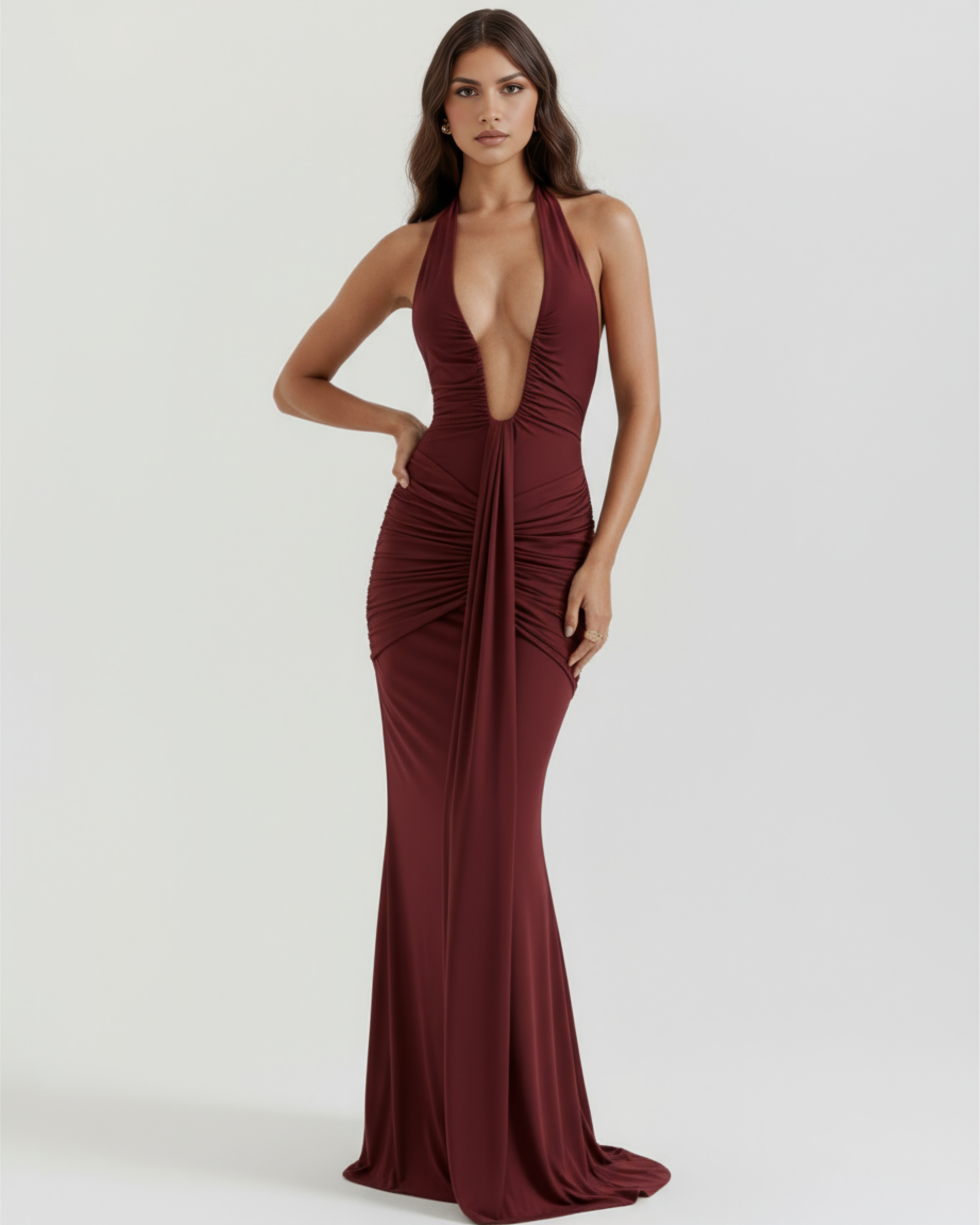 Plunging halter maxi dress for women | Ariel