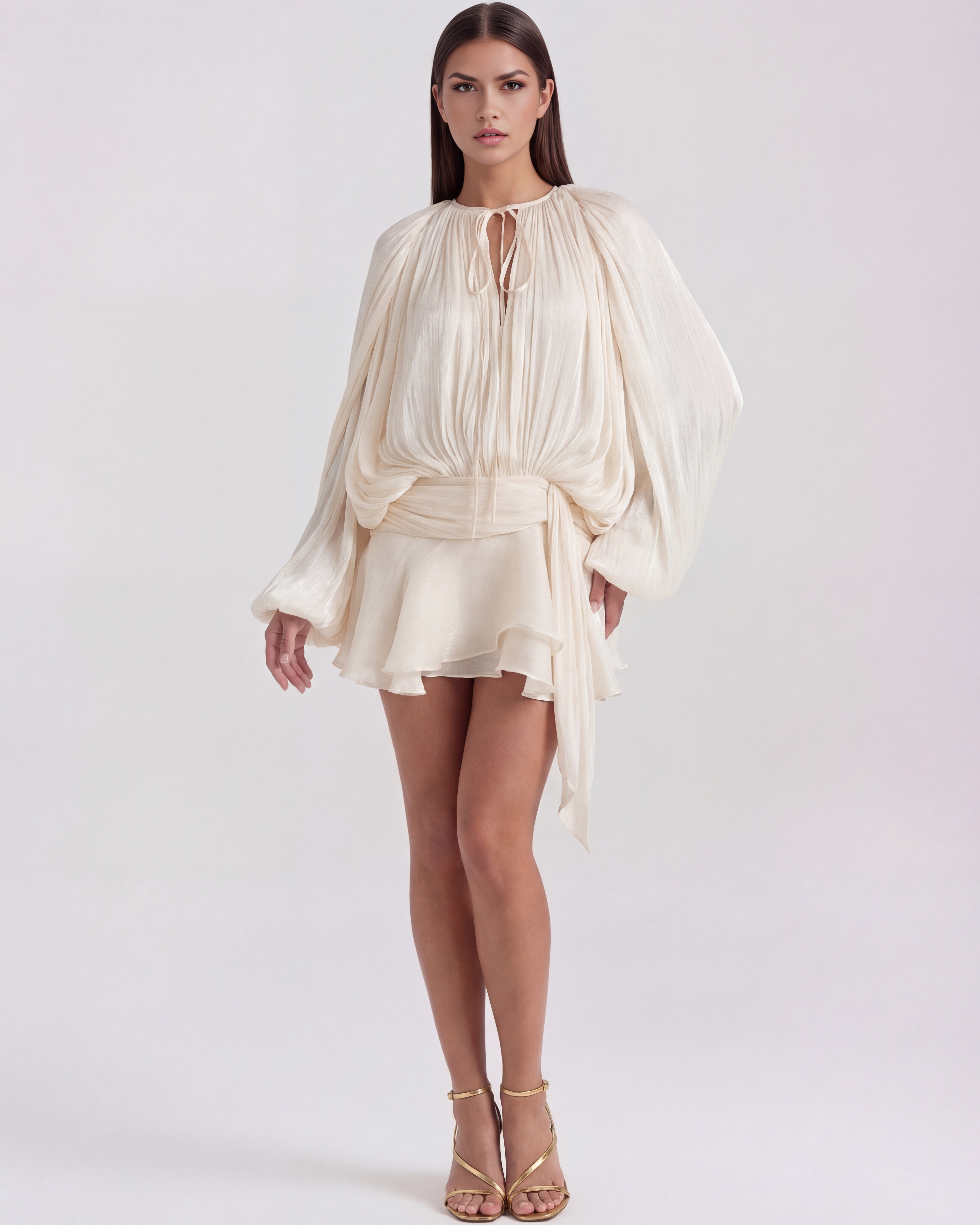 Pleated ruffled hem mini dress for women | Giovanna