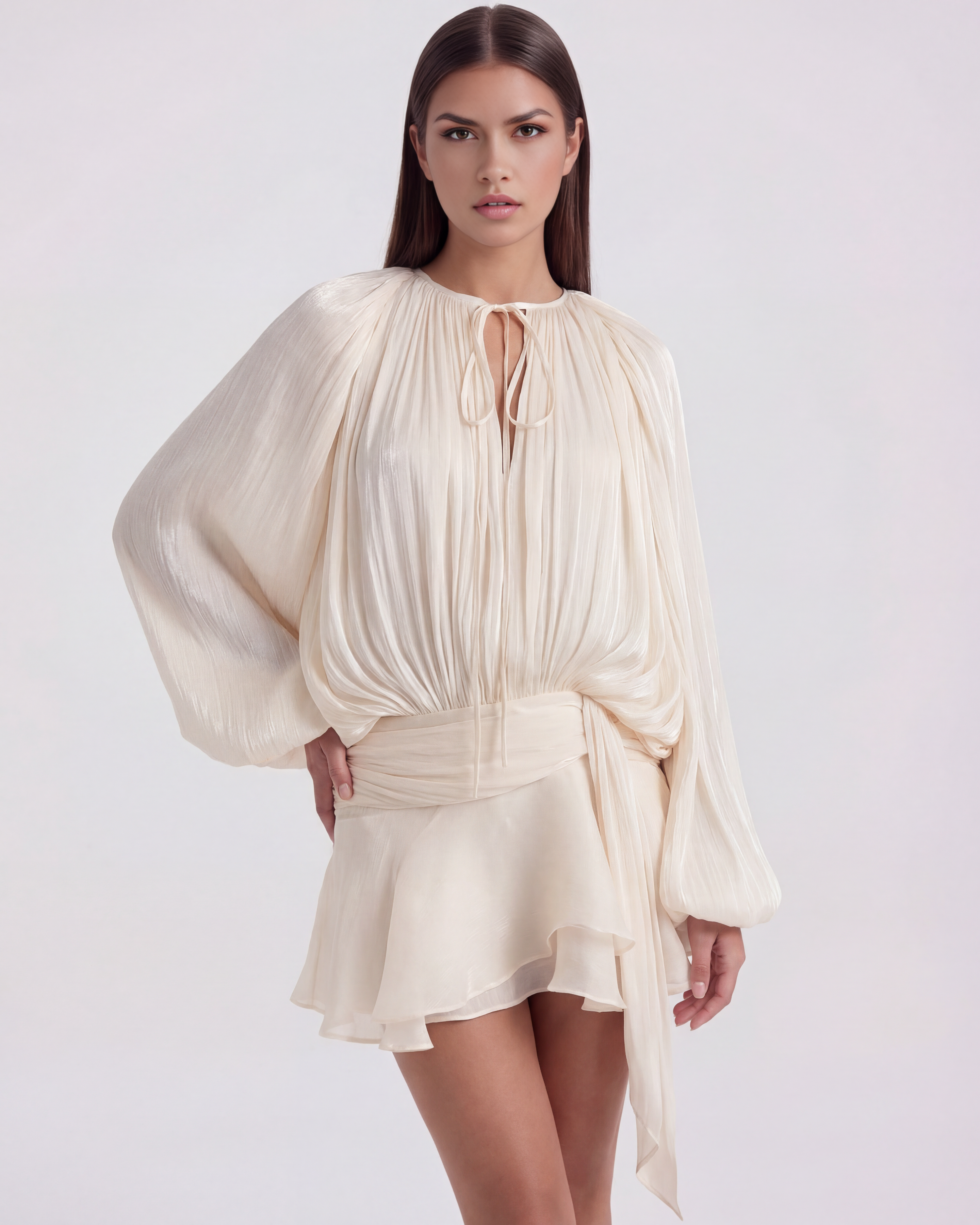 Pleated ruffled hem mini dress for women | Giovanna