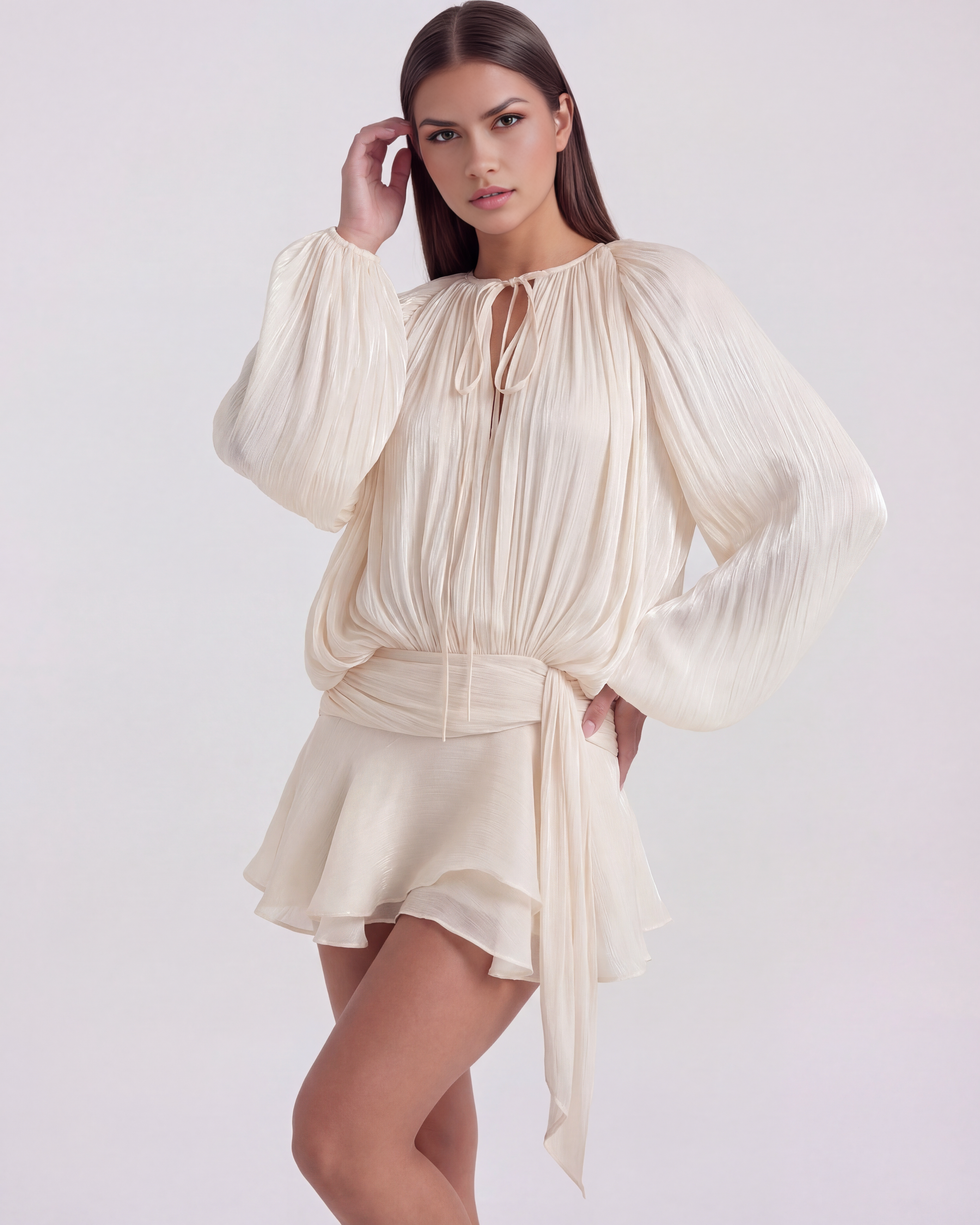 Pleated ruffled hem mini dress for women | Giovanna