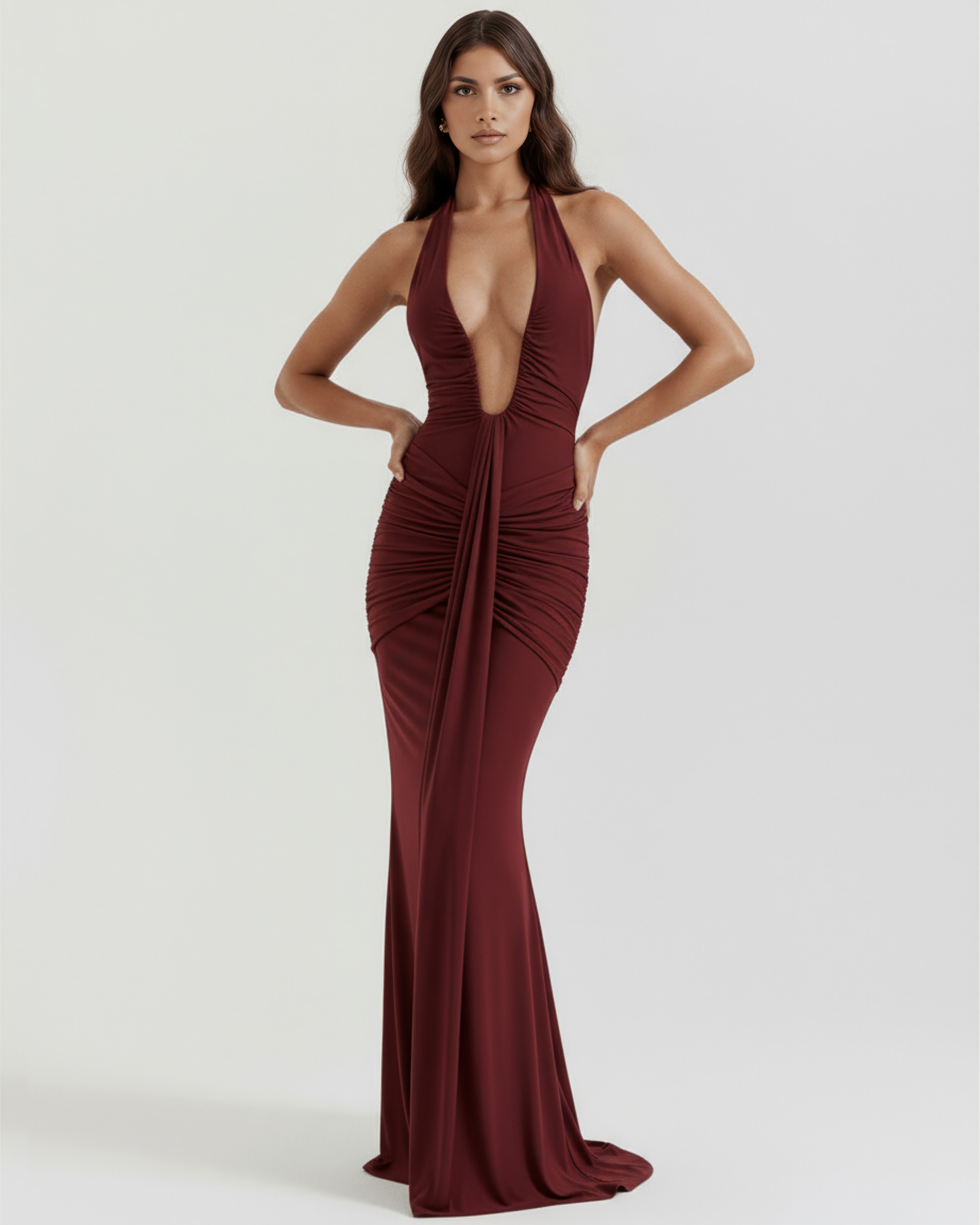Plunging halter maxi dress for women | Ariel