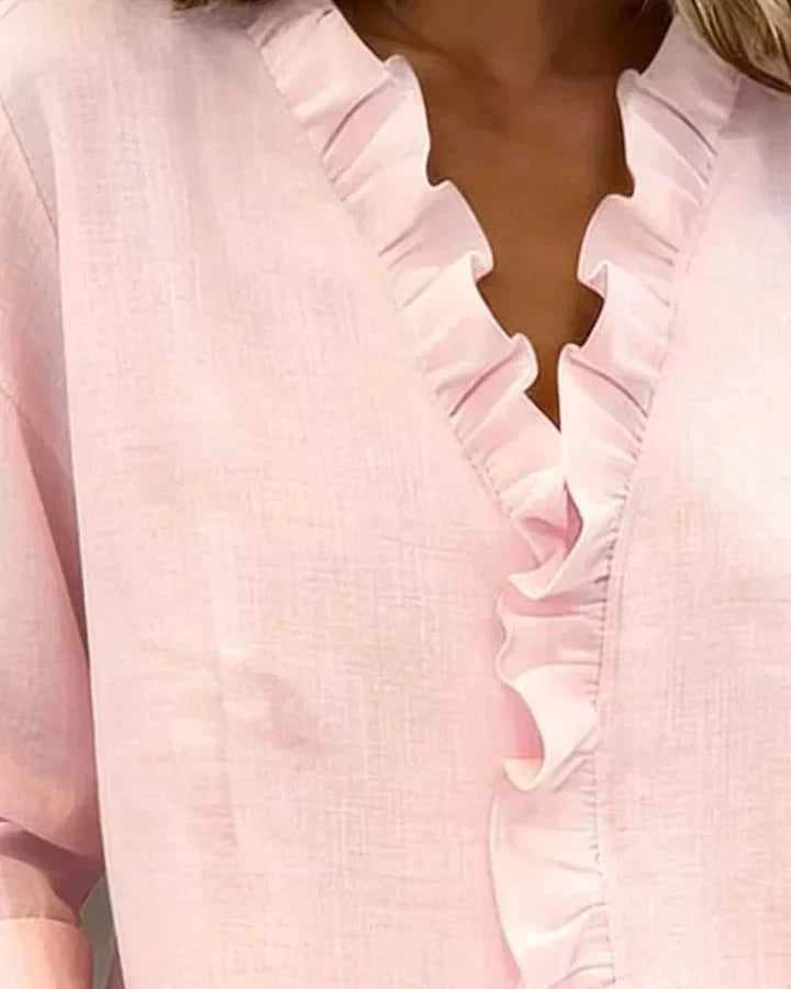 Ruffle V-Neck Long Sleeve Blouse for Women | Indie