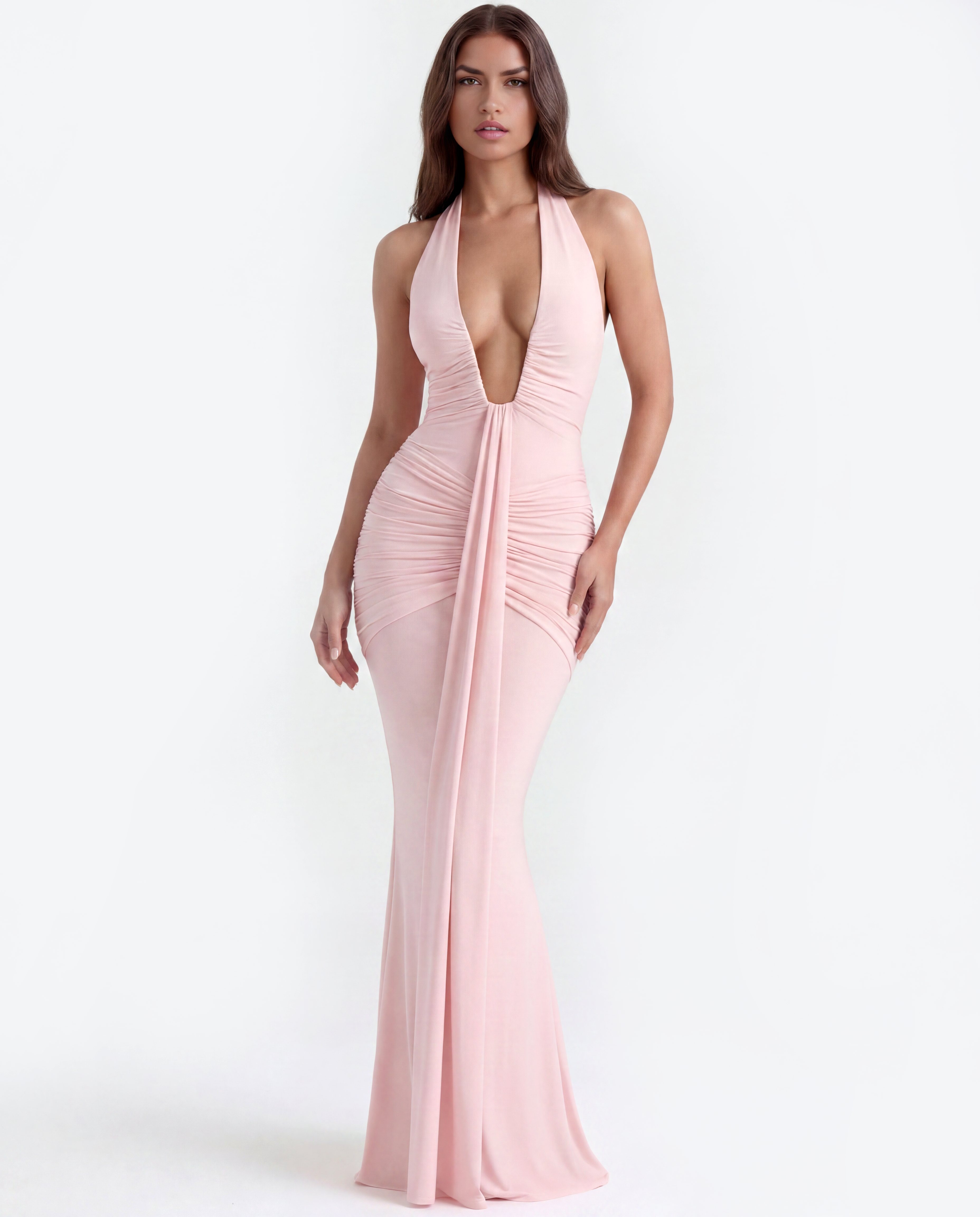 Plunging halter maxi dress for women | Ariel