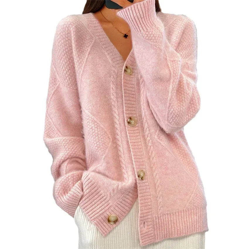 Elegant button-front long-sleeve everyday cardigan for women | Lena -9