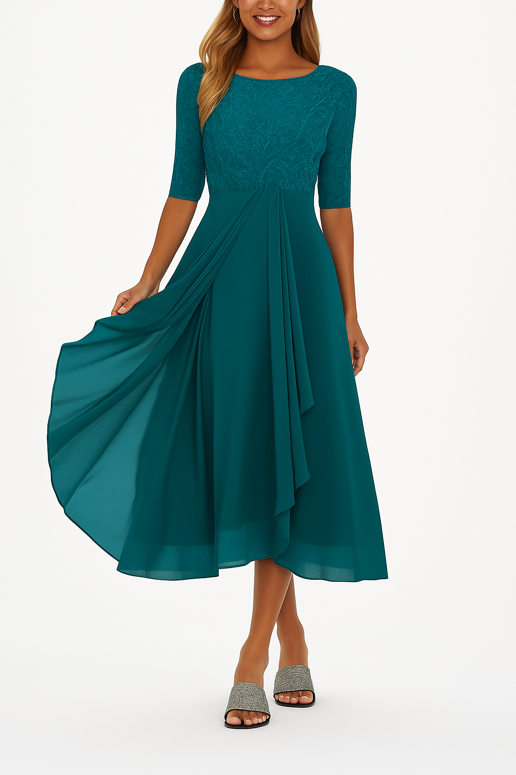 Elegant A-line midi dress with lace detail Chic for Women | Vera Élan