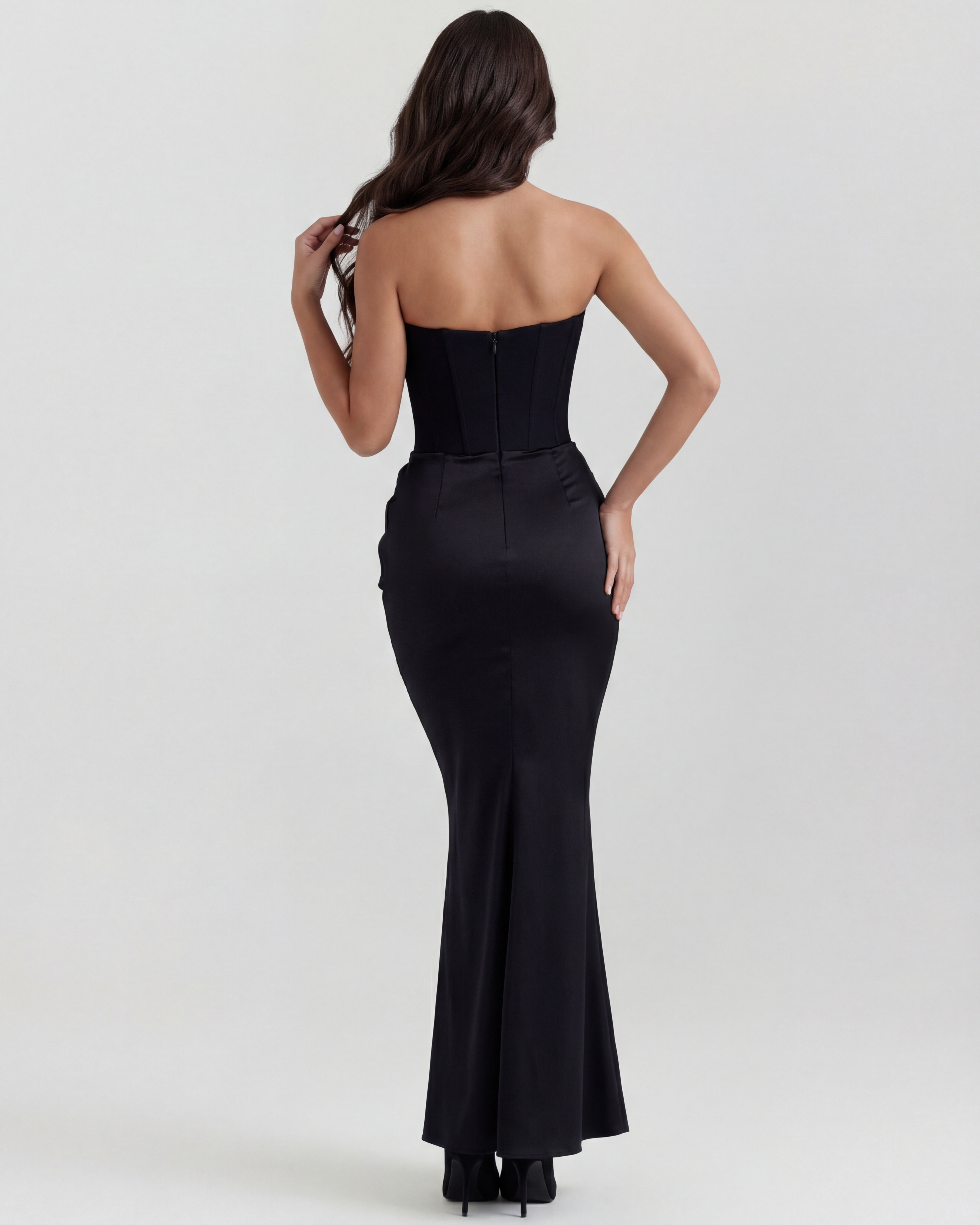 Sculpted corset strapless maxi dress for women | Rosalind