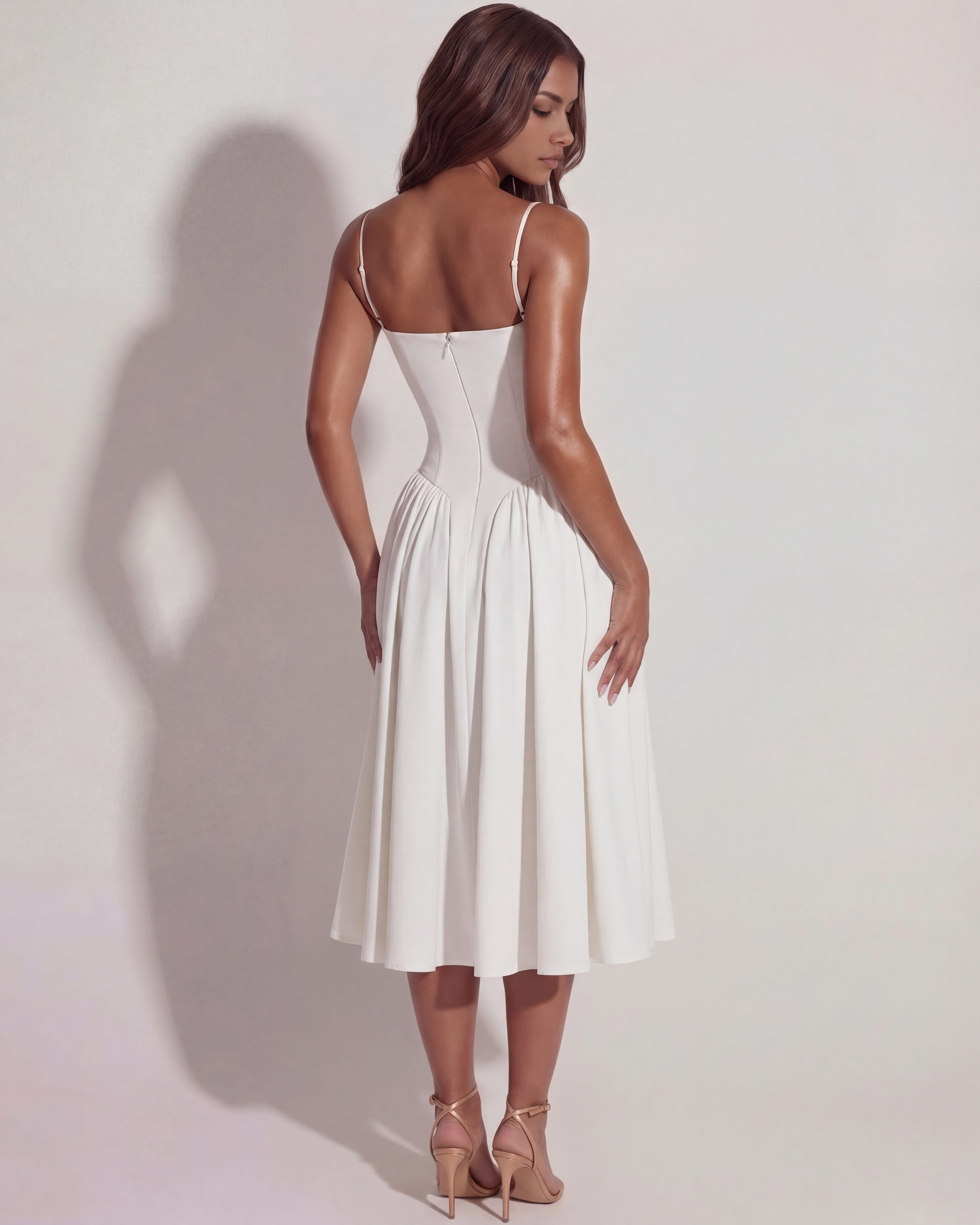 Sweetheart neckline boned midi dress for women | Francesca