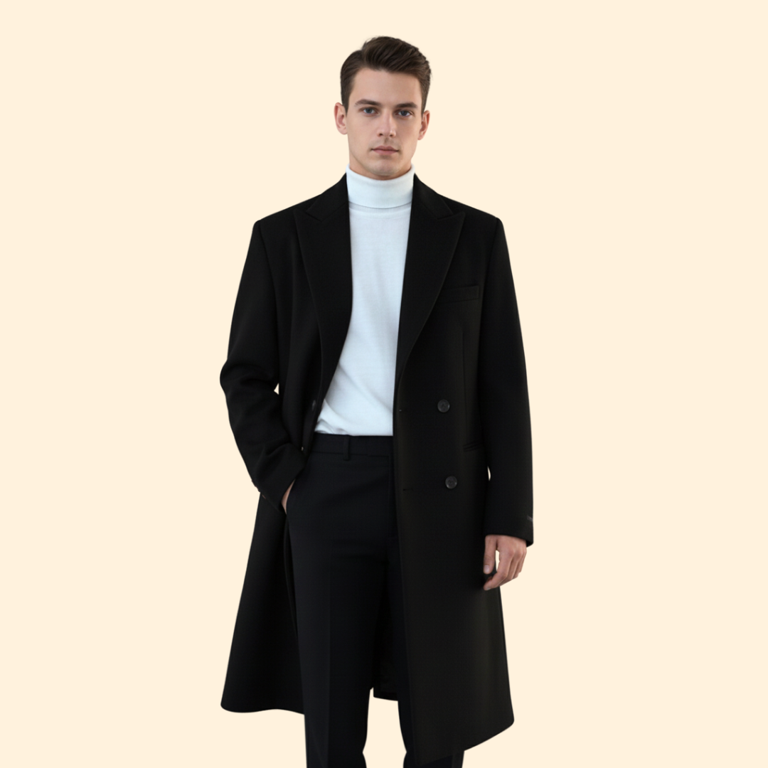 Double-breasted tailored long overcoat for men | Alric