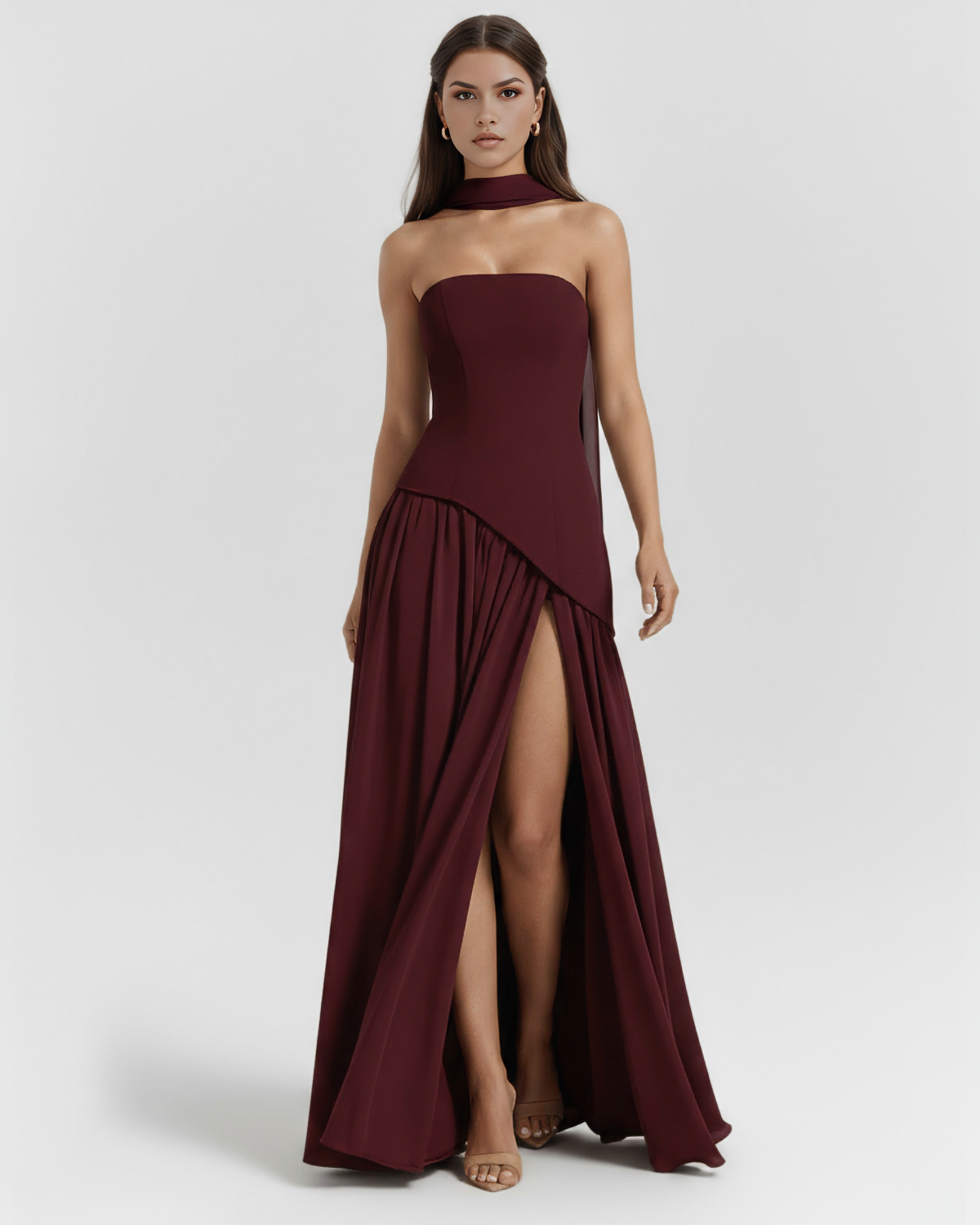 Structured bodice crepe maxi dress for women | Serena