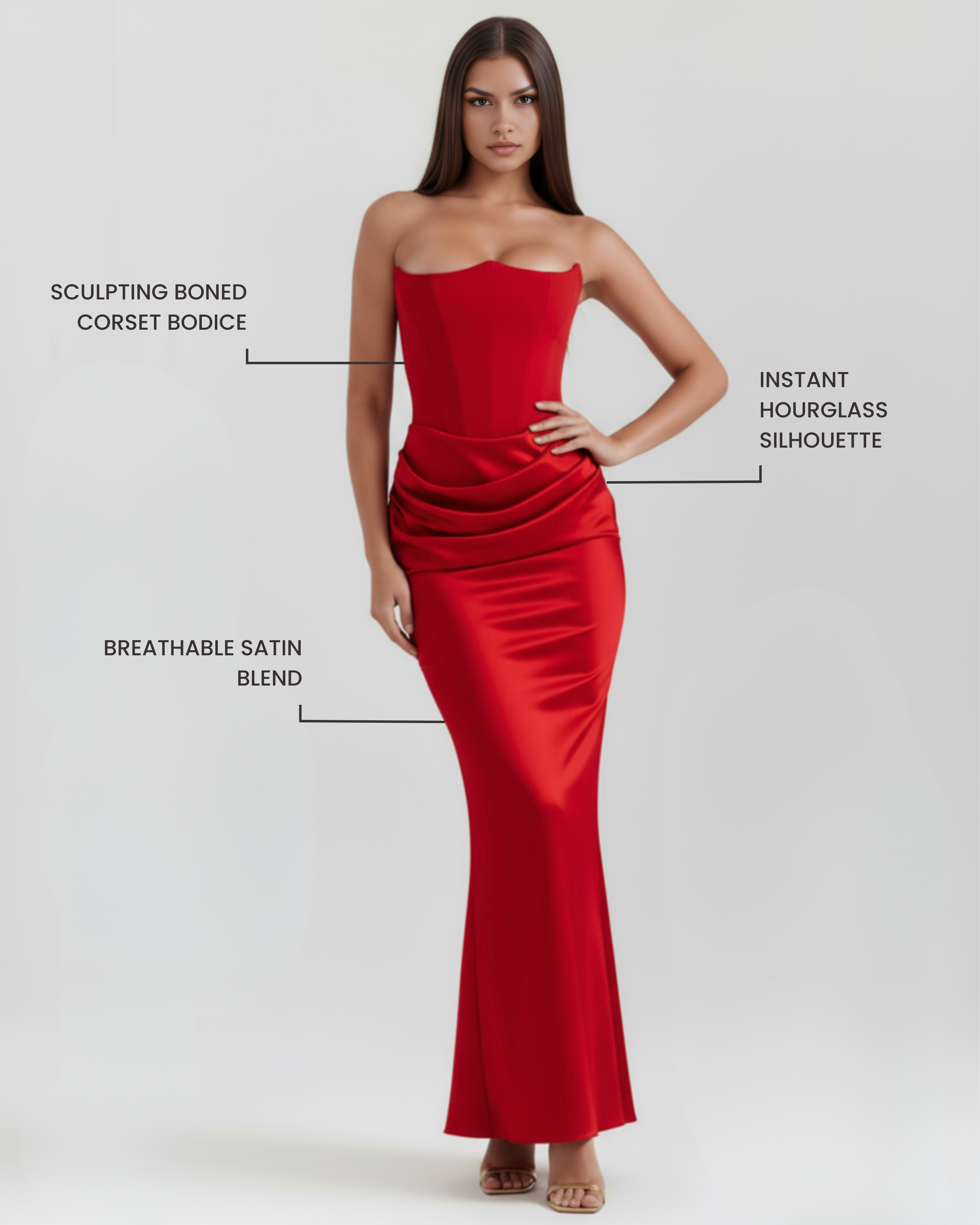 Sculpted corset strapless maxi dress for women | Rosalind