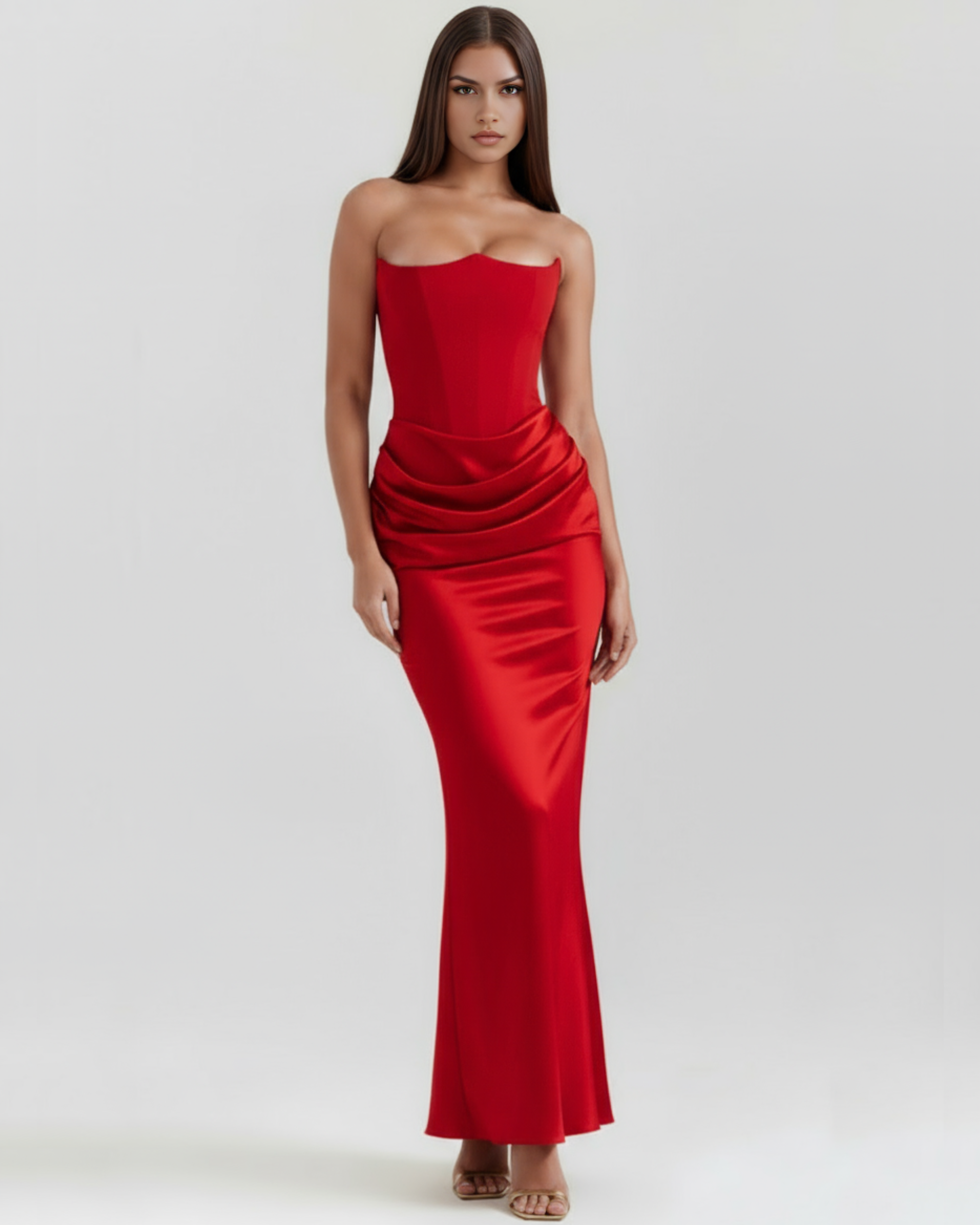 Sculpted corset strapless maxi dress for women | Rosalind