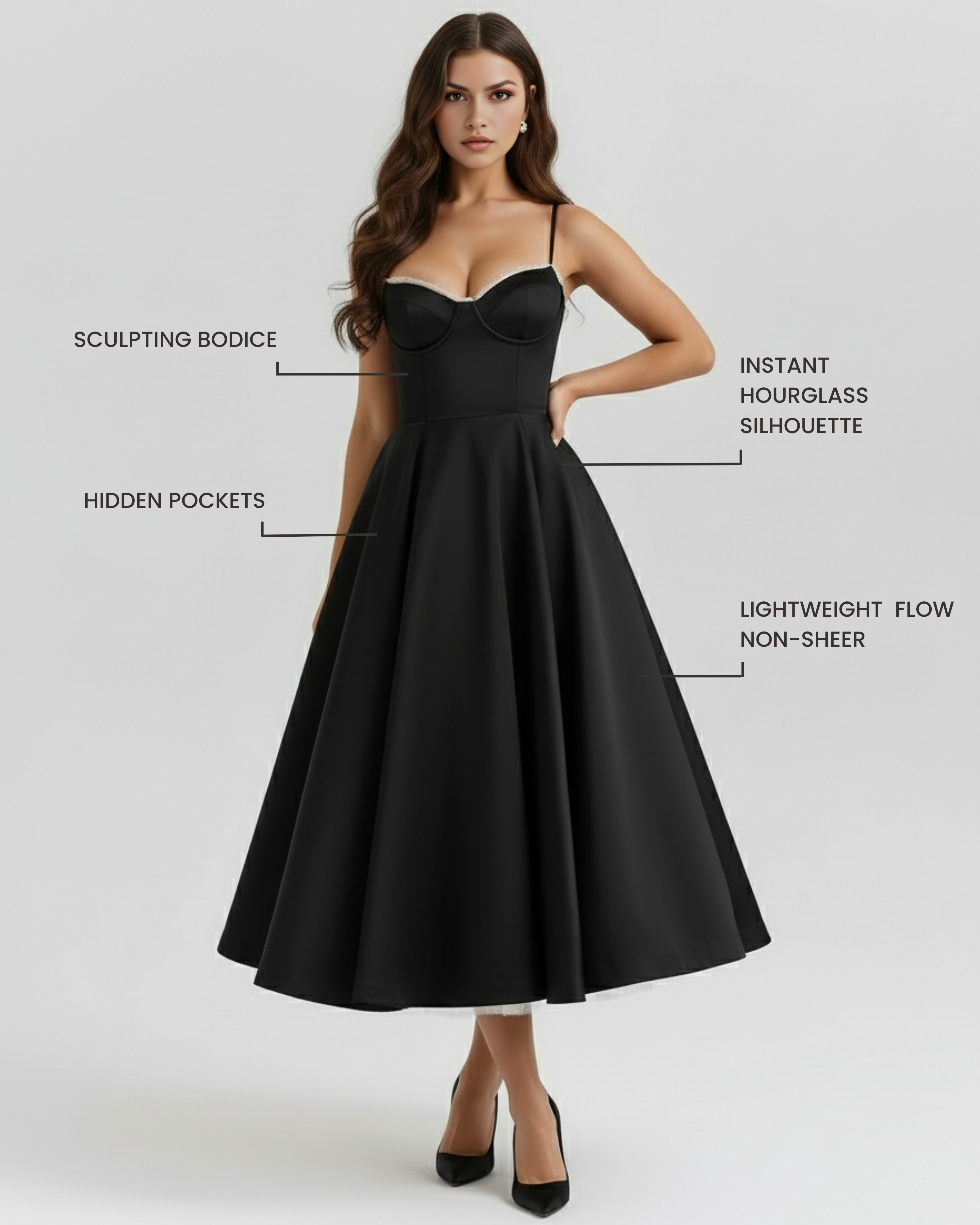 Satin boned corset midi dress for women | Selene
