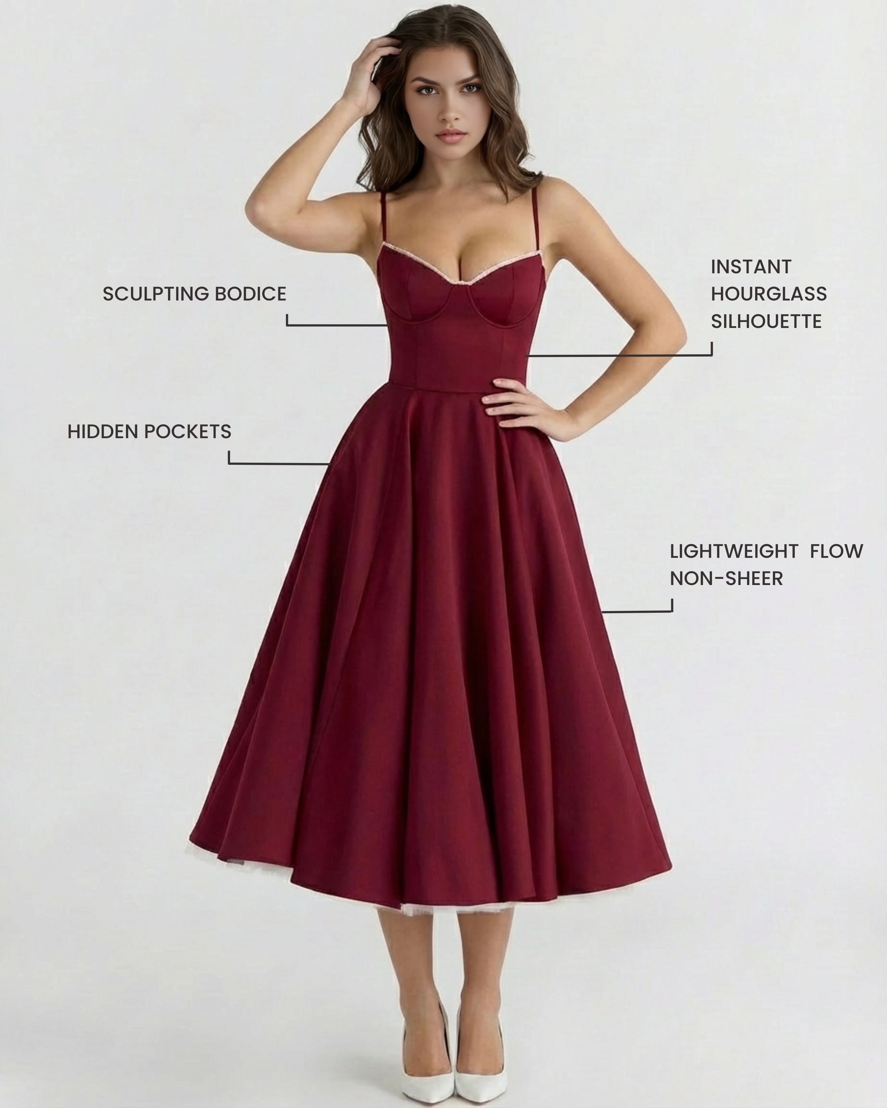 Satin boned corset midi dress for women | Selene