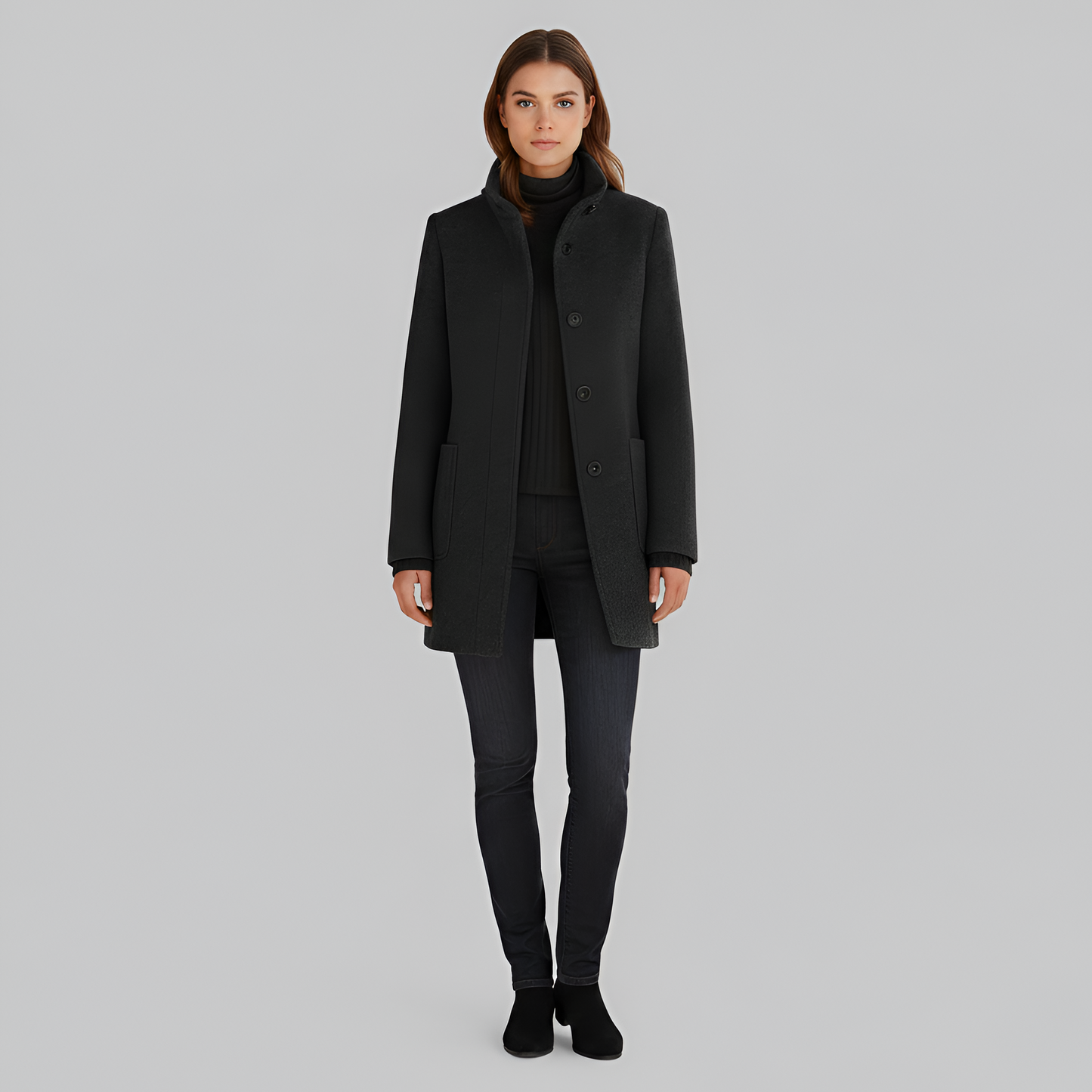 Elegant wool blend tailored coat for women | Valerios -13
