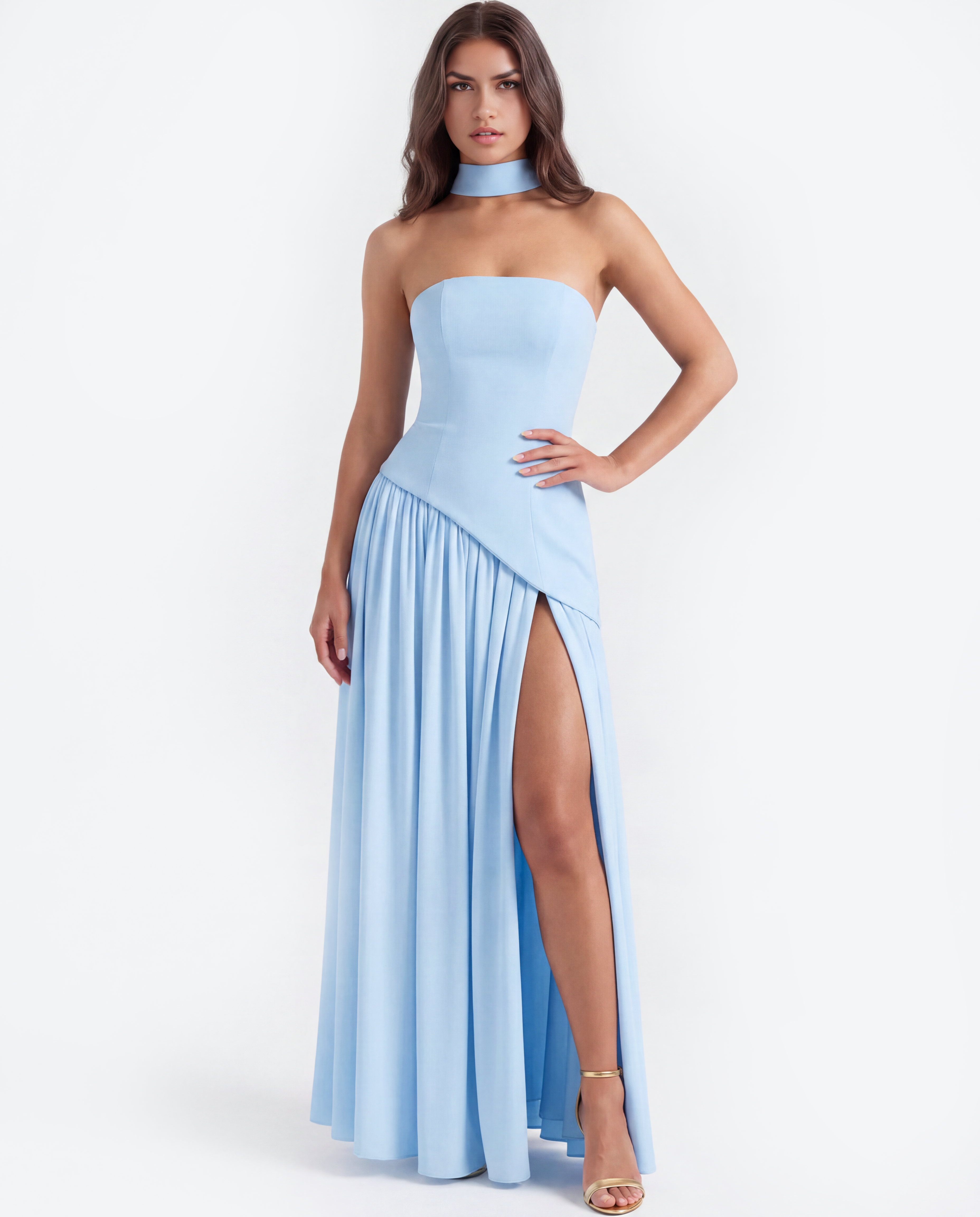 Structured bodice crepe maxi dress for women | Serena