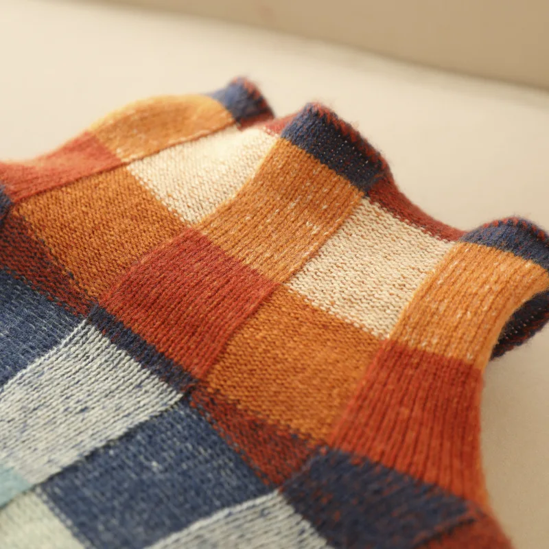Multi-colour check knit everyday jumper for women | Arlena -5