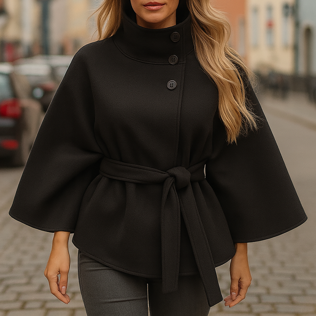 Belted high-collar cape coat for women | Serelisse