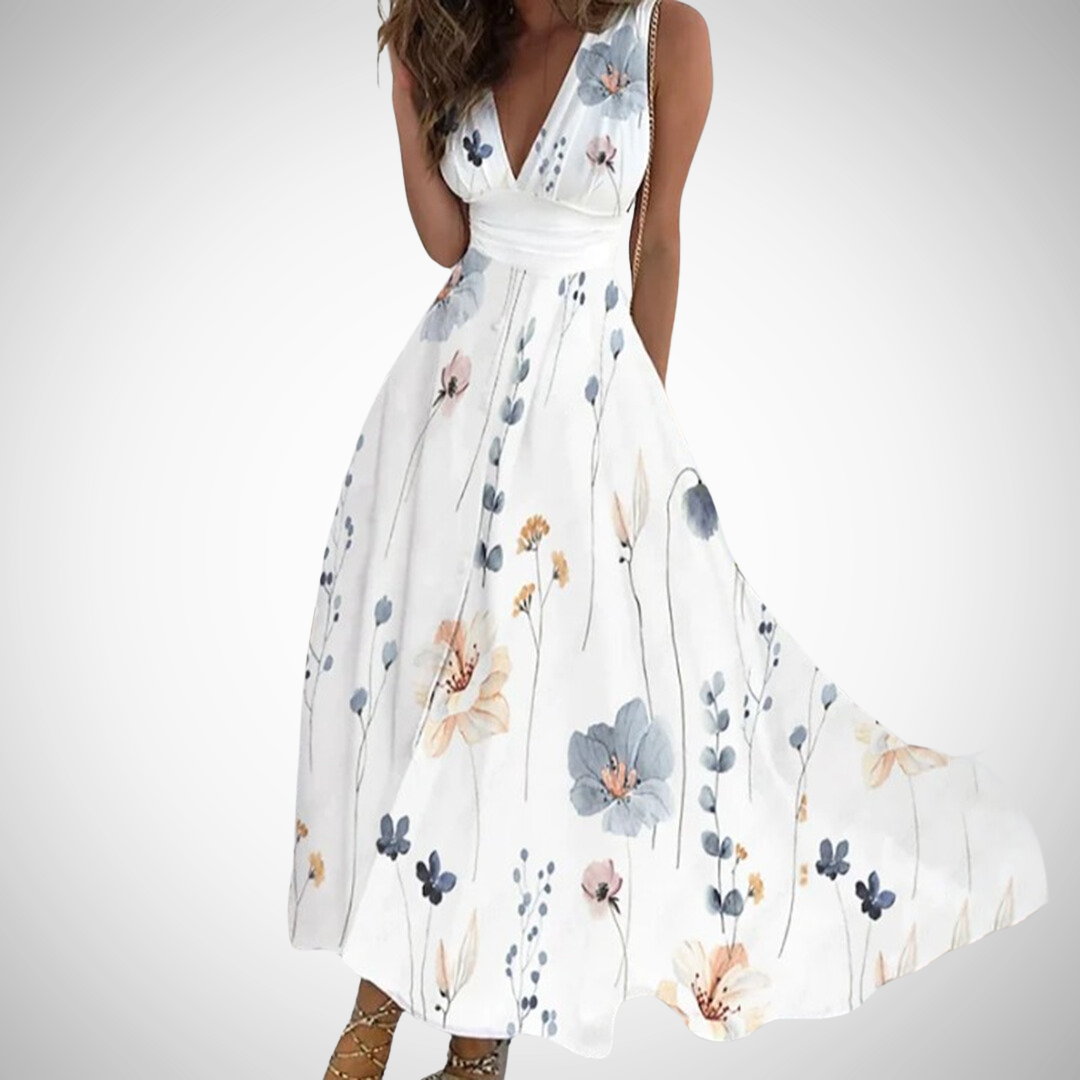 Timeless floral V-neck maxi dress for women | Eloria