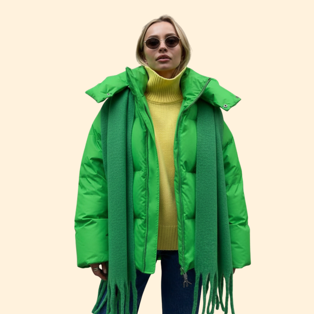 Quilted high-collar jacket with elongated silhouette for women | Eloria