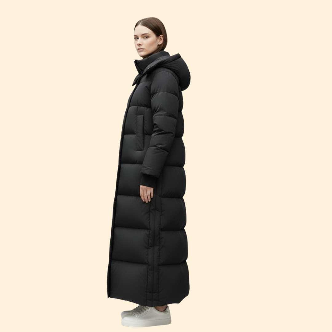 Long hooded winter parka with relaxed silhouette for women | Alvara