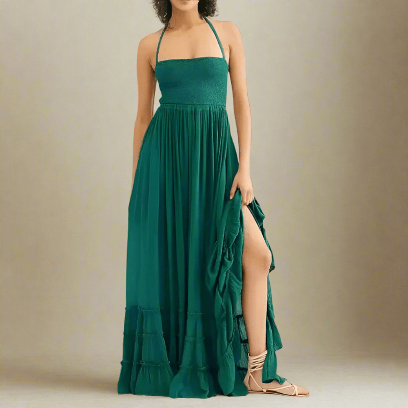 Backless halter ruffle maxi dress for women | Selene Drift -7