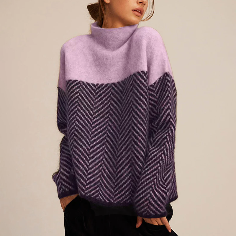 Oversized chevron turtleneck knit sweater Cozy for Women | Arla Élan