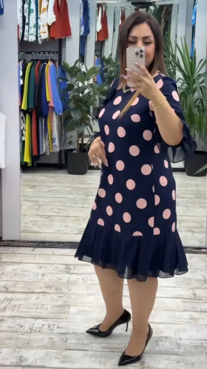 Pleated polka dot midi dress for women | Palerine