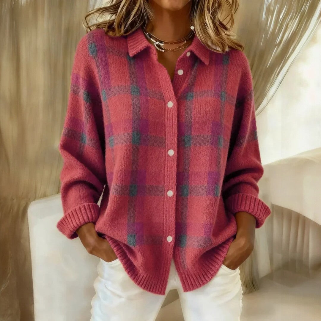 Relaxed check button-front sweater for women | Lanie
