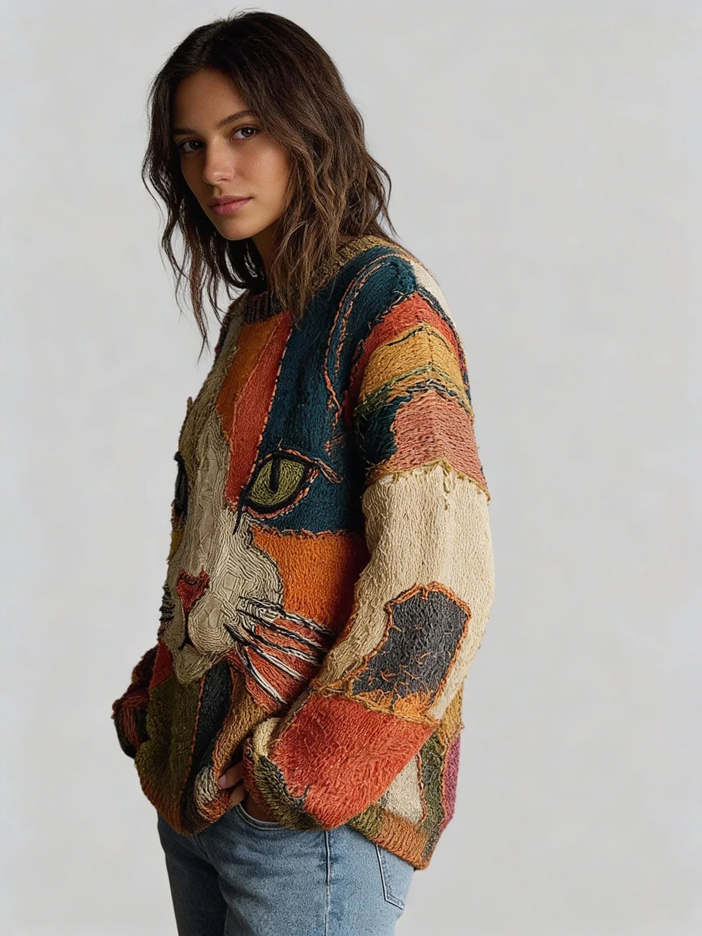 Art-inspired casual sweater with relaxed silhouette for women | Elira