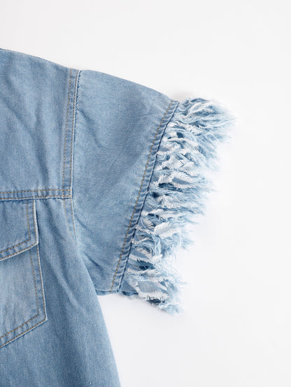 Vintage denim shirt mini dress with tassel detail Chic for Women | Solmara