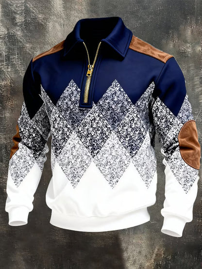 Geometric casual sweater with half-zip collar for men | Zanik
