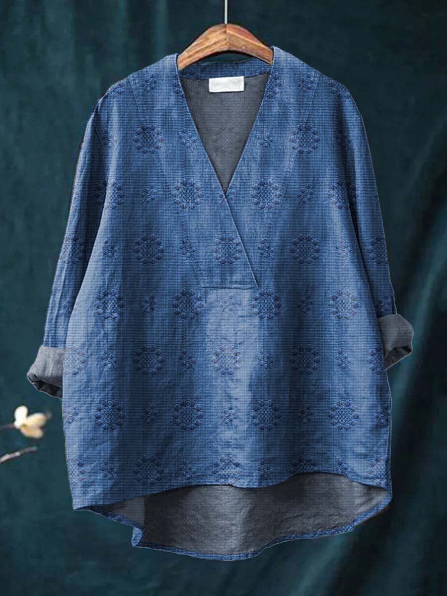Embroidered V-Neck Relaxed Blouse for Women | Cara