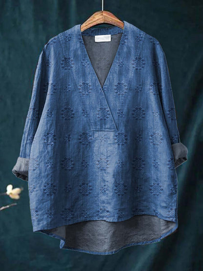 Embroidered V-Neck Relaxed Blouse for Women | Cara