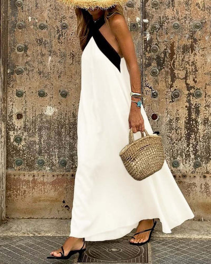 Elegant cross-neck maxi dress for women | Selene