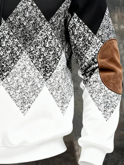Geometric casual sweater with half-zip collar for men | Zanik