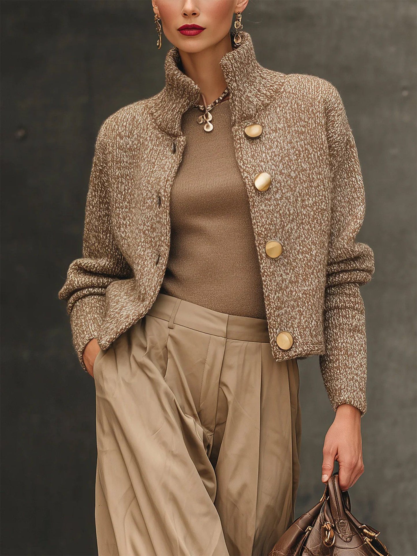 Elegant textured button-front knit jacket Stylish for Women | Josephine Vale