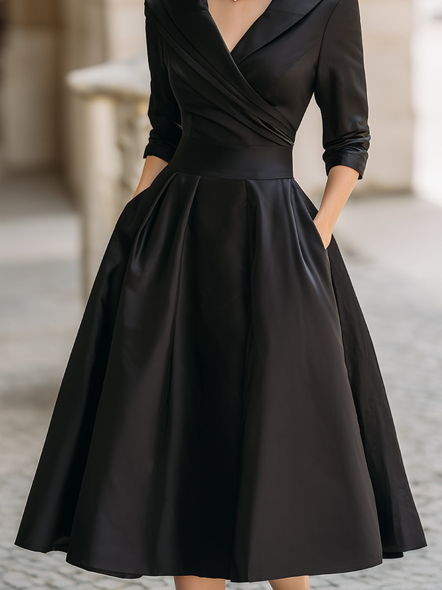 Elegant draped collar midi dress for women | Ange