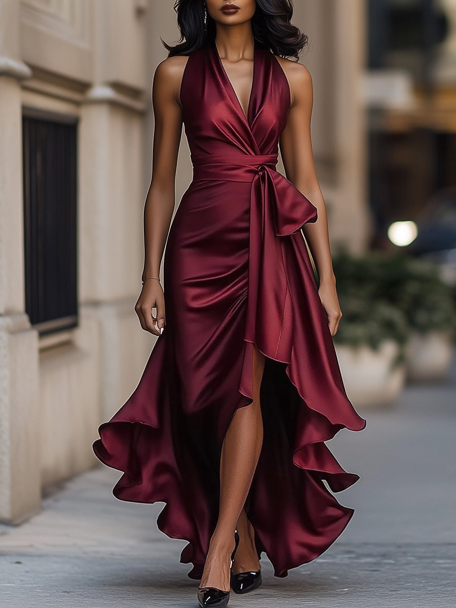 Elegant halter neck high-low dress for women | Sara