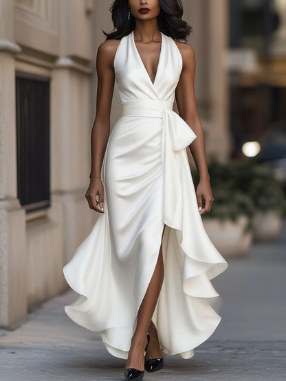 Elegant halter neck high-low dress for women | Sara