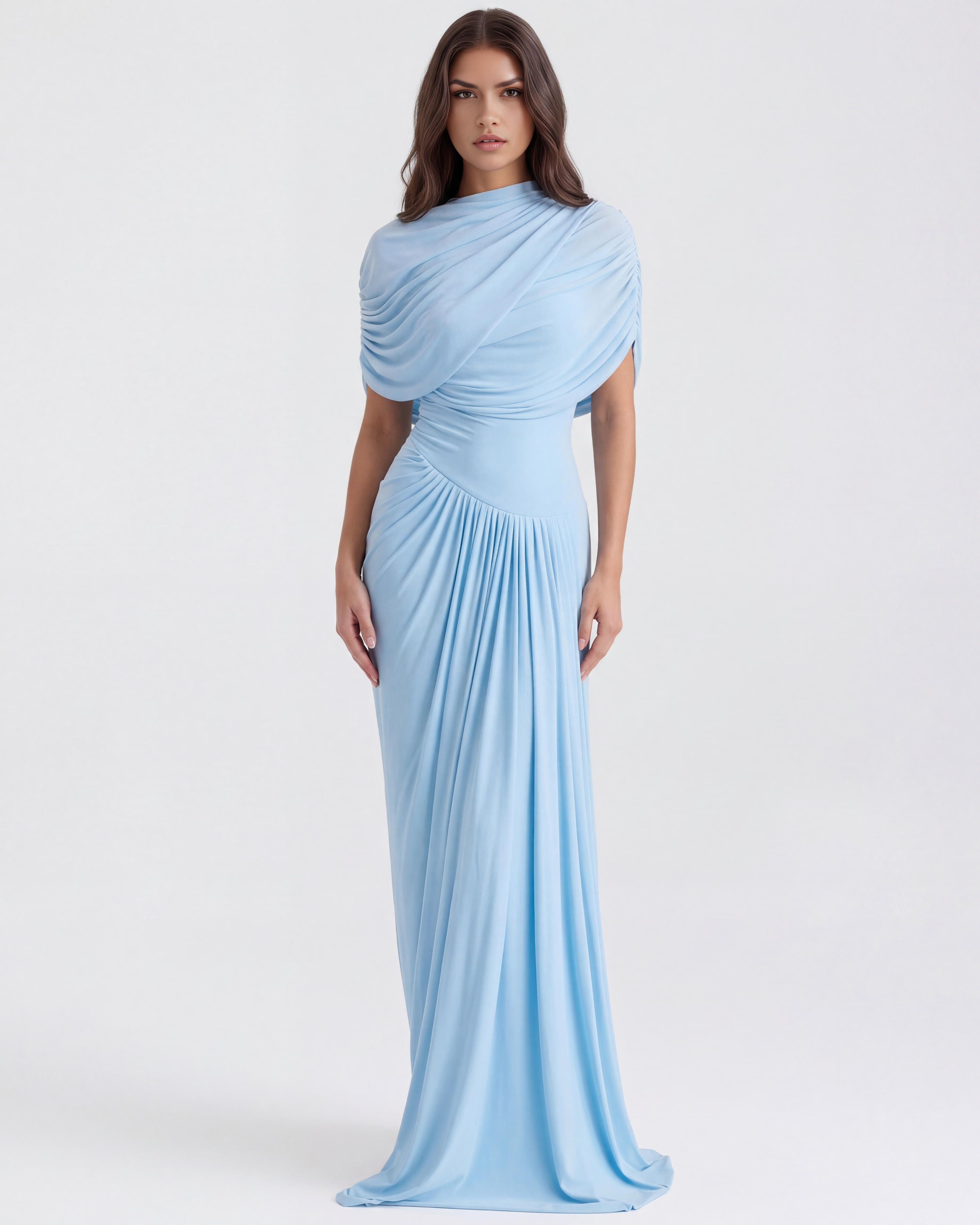 Asymmetric draped maxi dress for women | Camilla