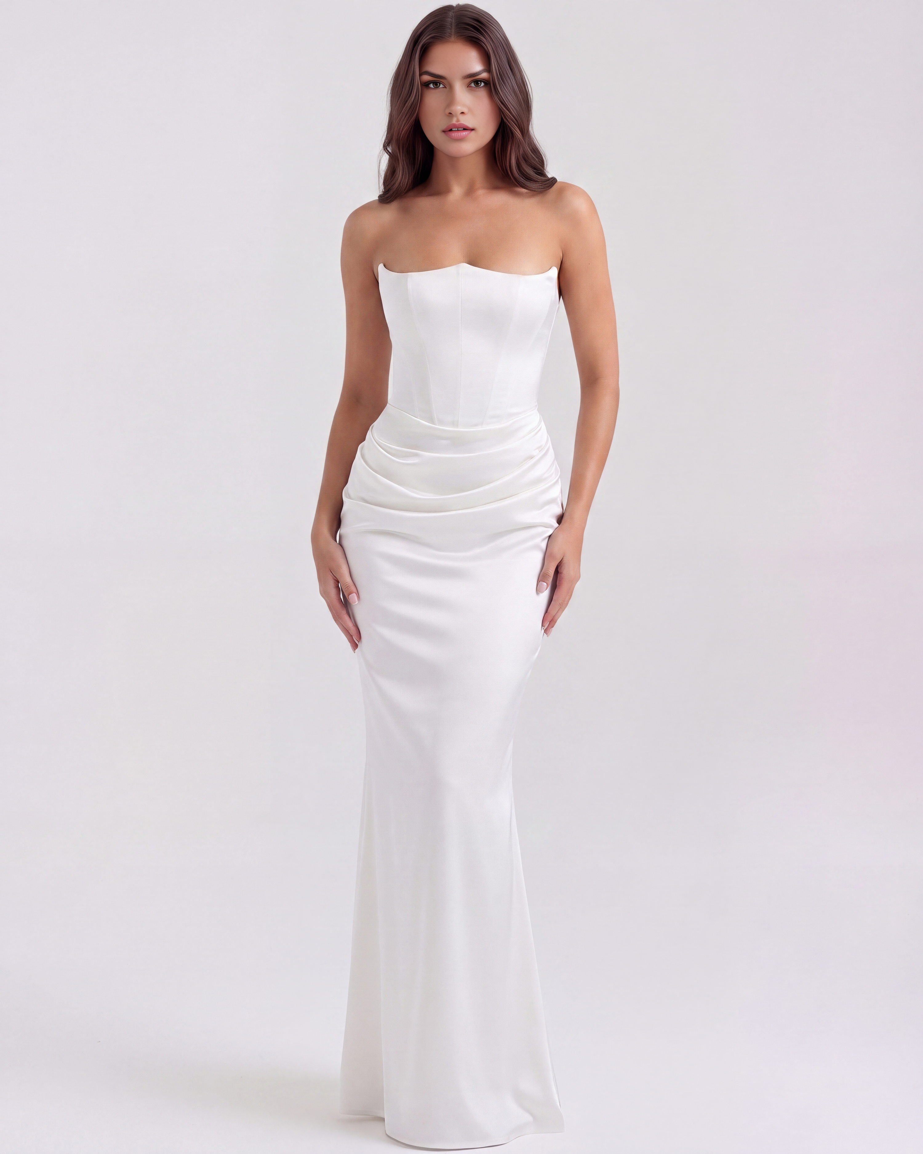 Sculpted corset strapless maxi dress for women | Rosalind