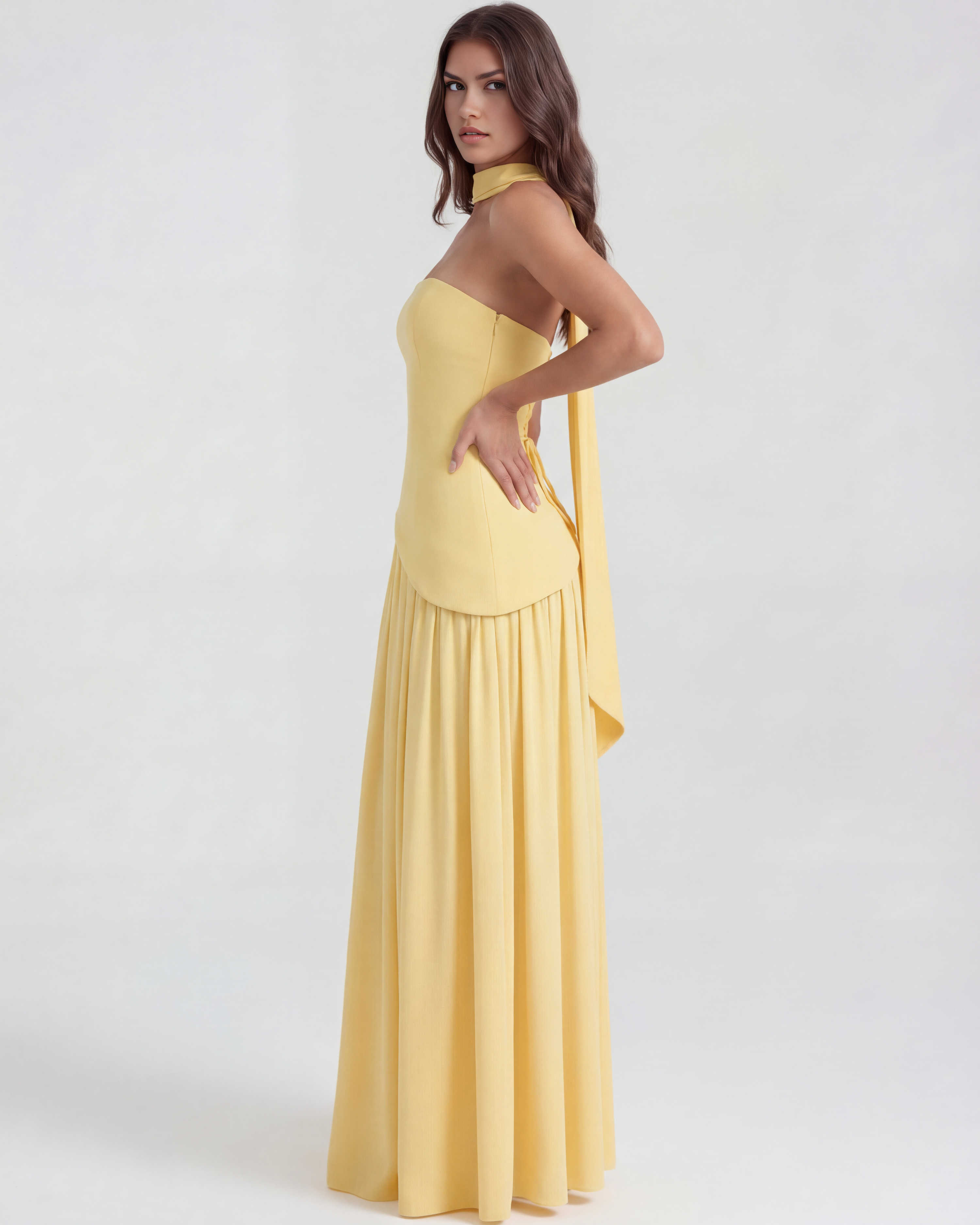 Structured bodice crepe maxi dress for women | Serena